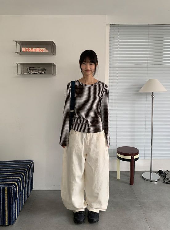 キンバーボーダーラウンド長袖Tシャツ