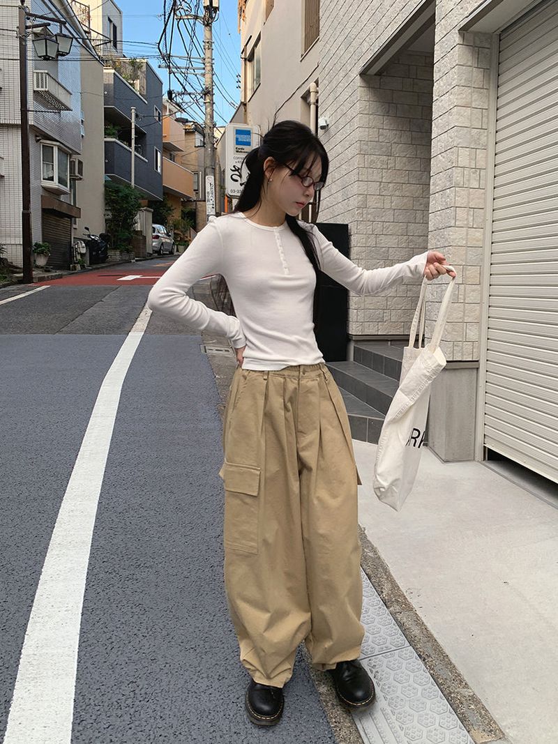 BUTTON RIBBED LONG SLEEVE (4C)