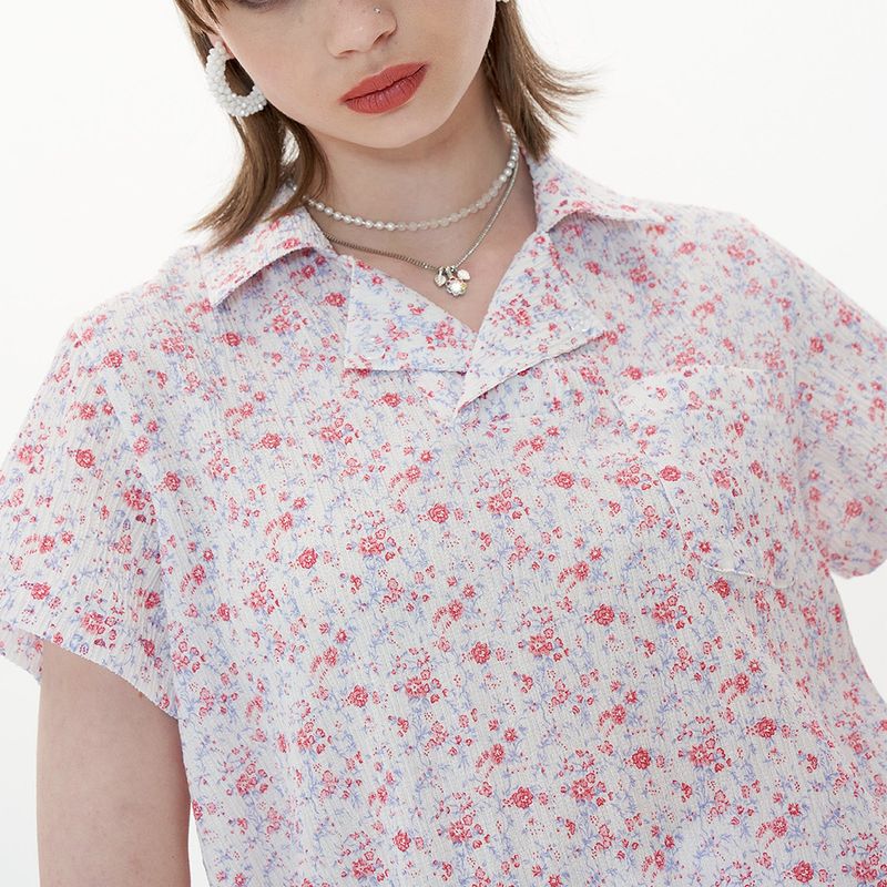 Crop Shirt [White Flower]