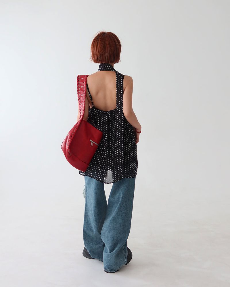 Tie set leopard print dot bustier long blouse