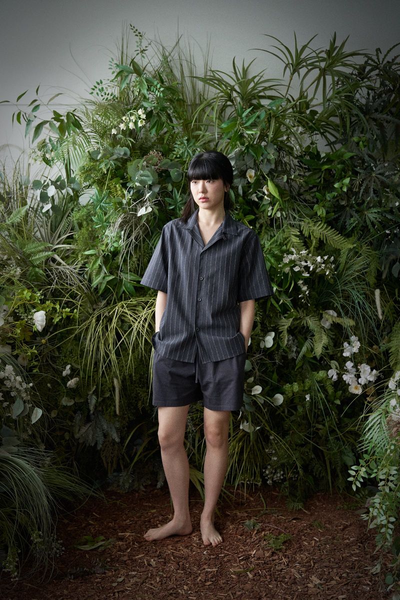 STRIPE L-C TAILORED 1/2 SHIRT (Navy)