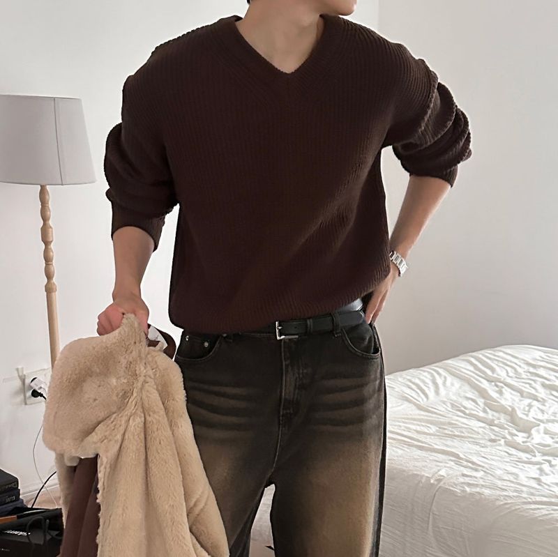 LMN Robe A Heavy Heart V-Neck Knitwear (6 colors)