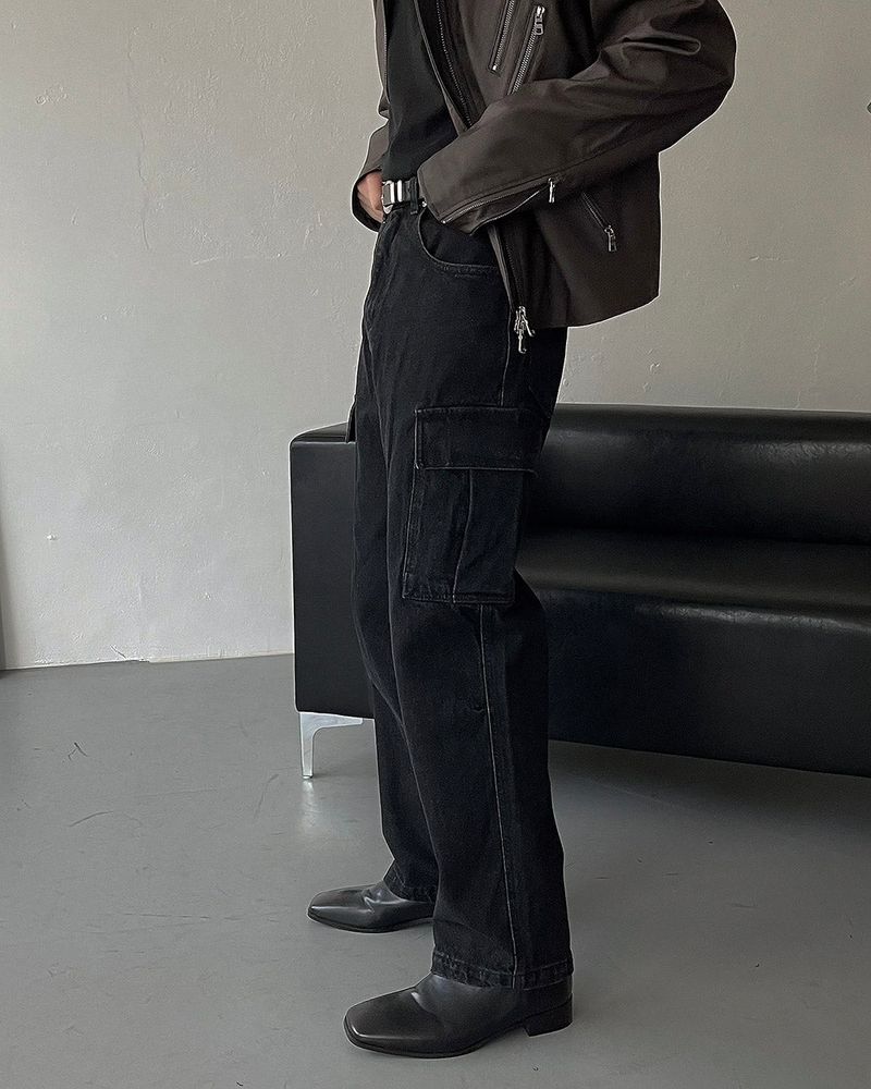 EN Black Denim Cargo Pants (S ~ L)