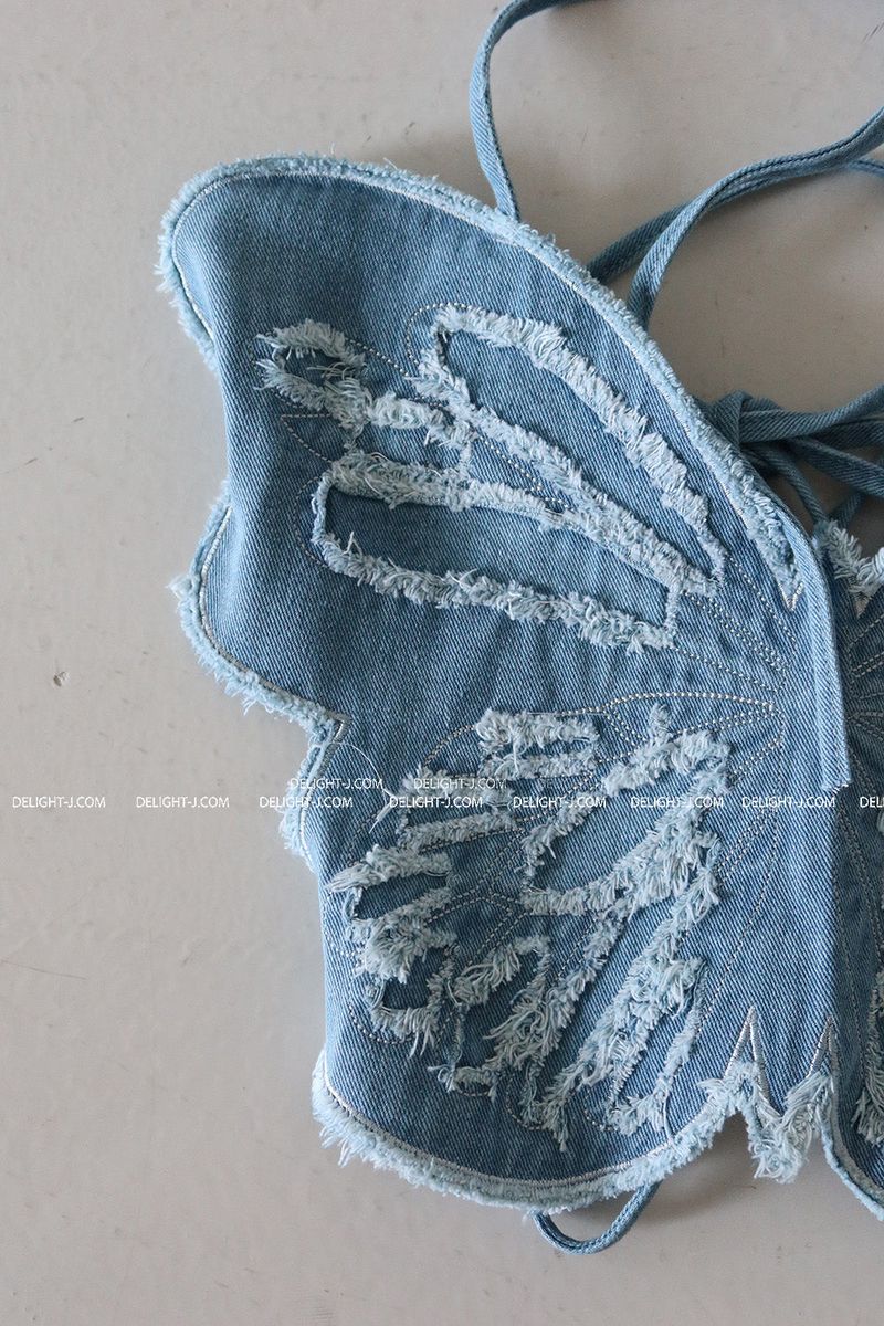 Butterfly Denim Backless Tube Top