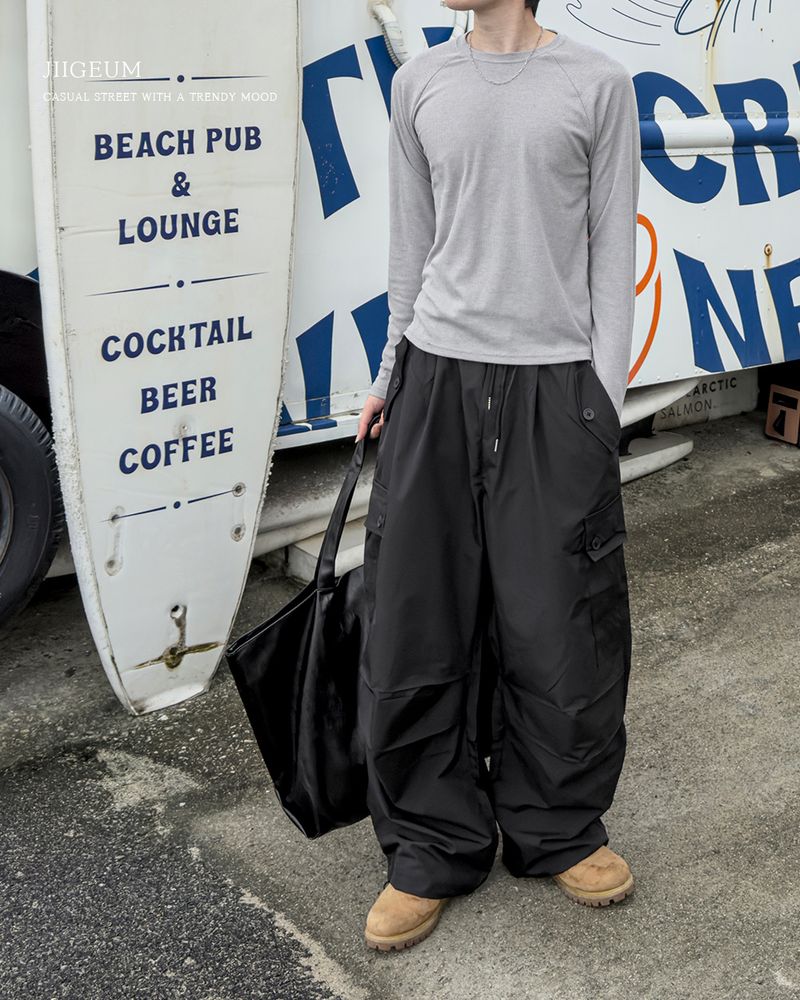 Cropped Button Pocket Wide Pants