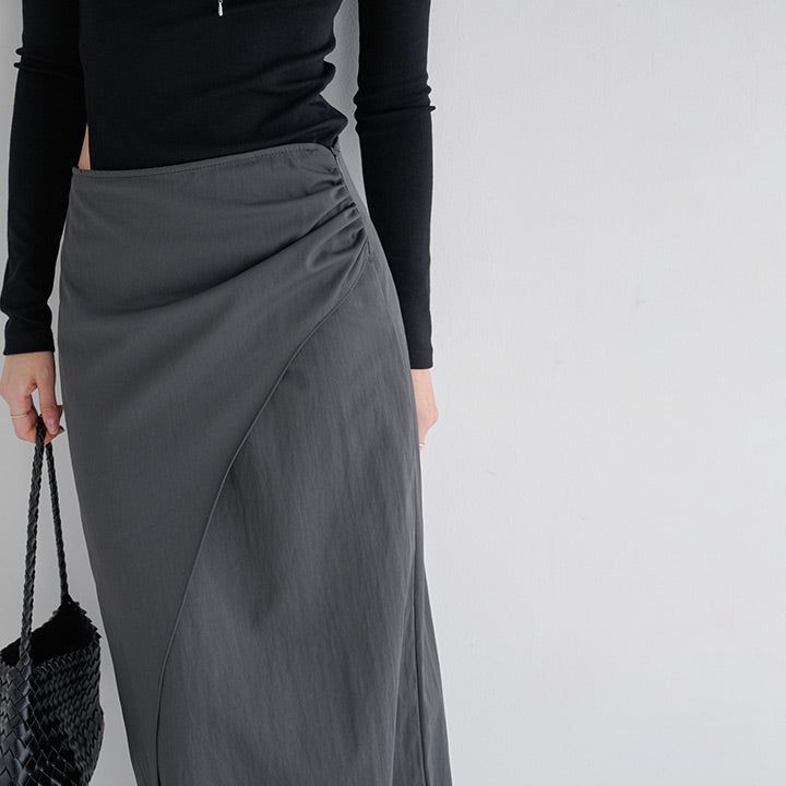 [Redlin] Wrap Shirred Long Skirt -2color