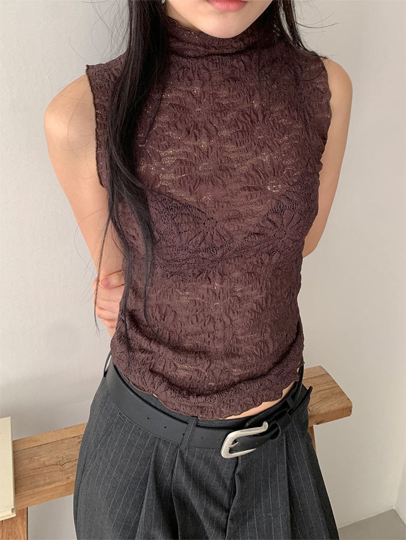 FLOWER LACE HALF-NECK SLEEVELESS (3C)