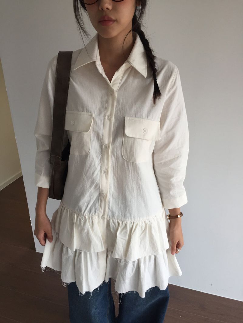 Lamb Buck Shirt Frill Dress (2color)