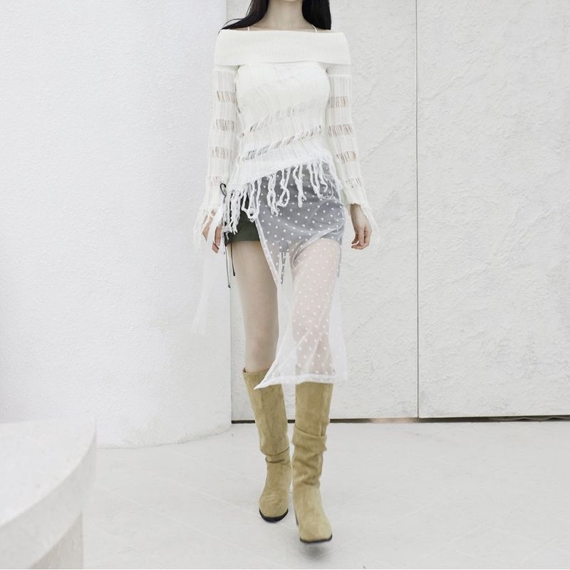 [NONCODE] Rumble Off-Shoulder Unbalanced Knitwear