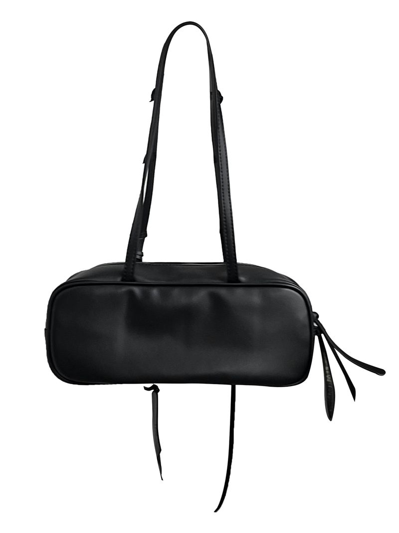 black leather ribbon bag