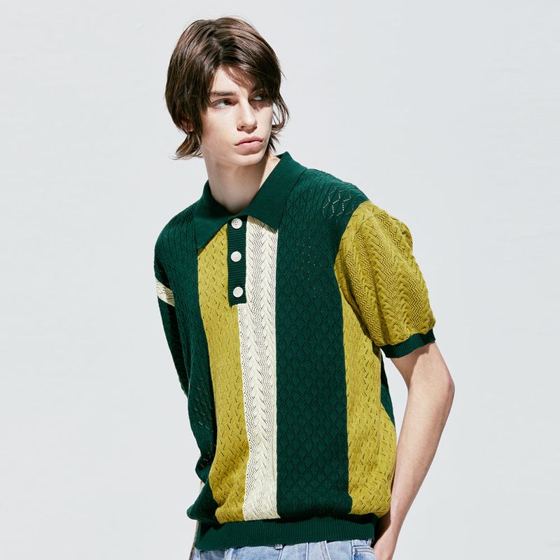 flower garden 3 pattern half knit pique green