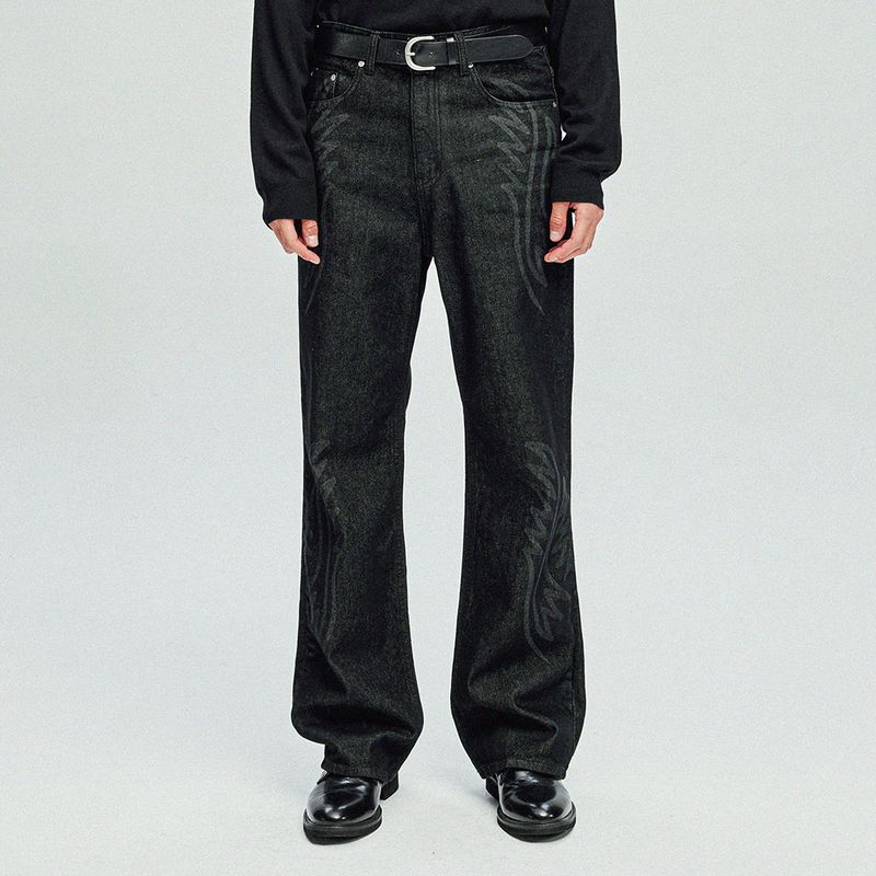 laser cowboy flare denim pants black