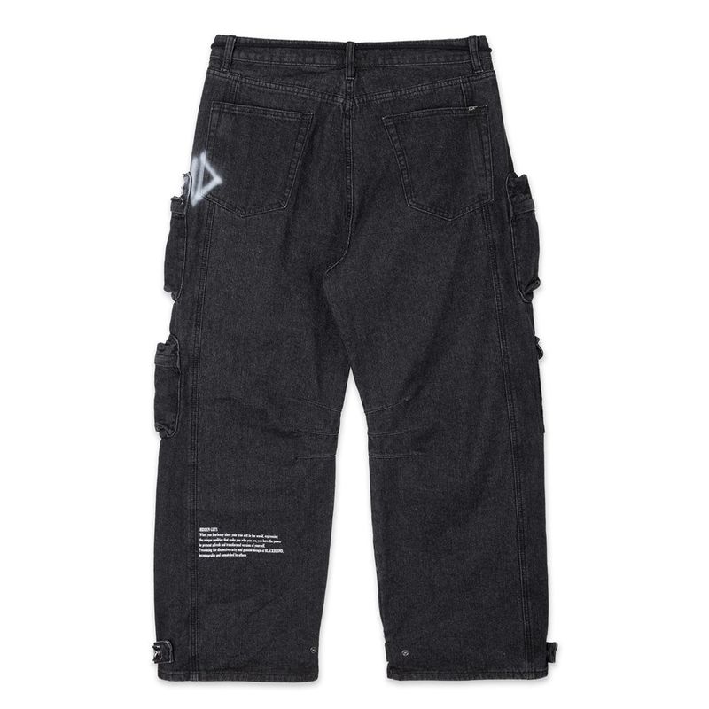 BBD Sprayed Logo Multi-Pocket Denim Cargo Pants (Black)