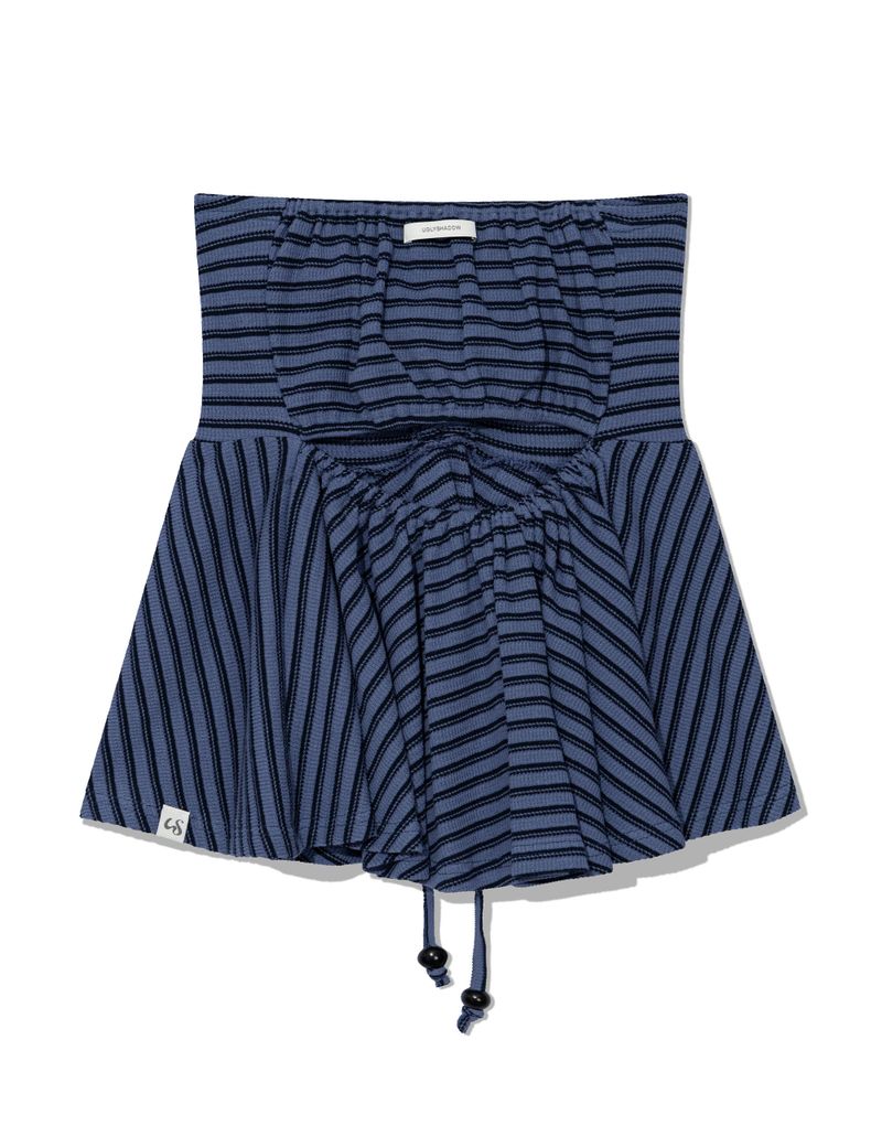 STRIPE SHIRRING FLARE TOP(BLUE)