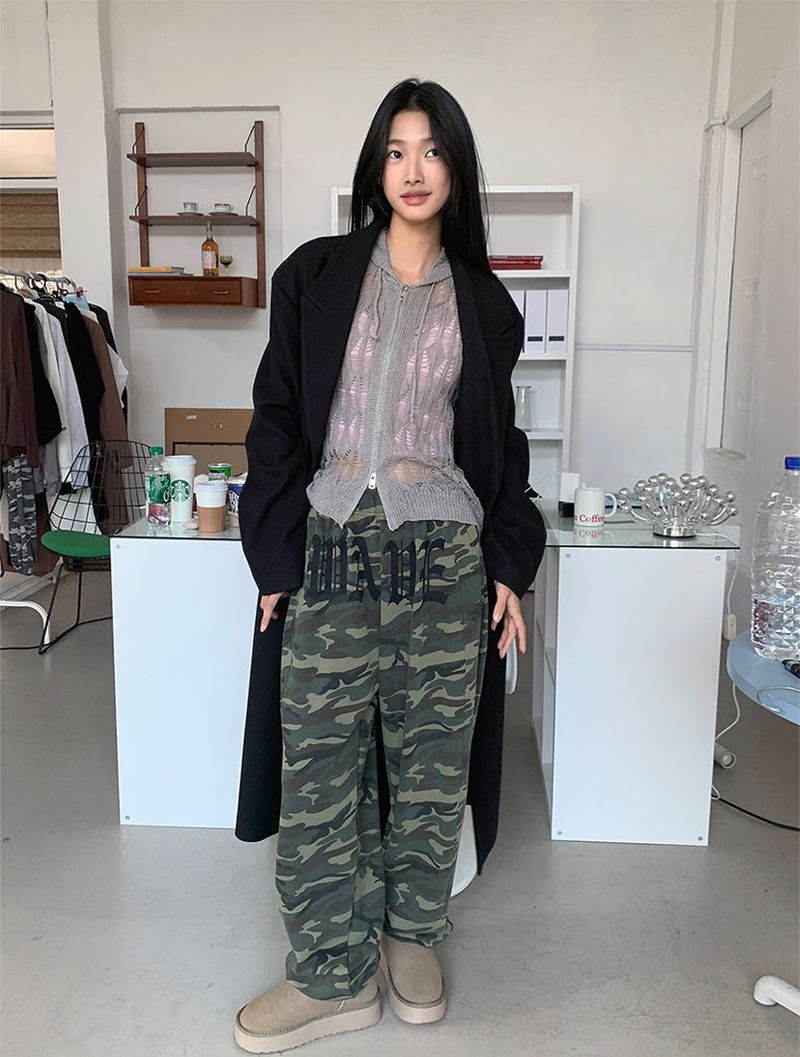 NET SEE-THROUGH KNIT HOOD ZIP-UP