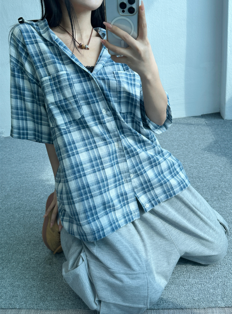 CCORTTI（コルッティ）の「SHORT SLEEVE OVER CHECK HOOD💙🖤❤ - 3 COLORS（Tops）」