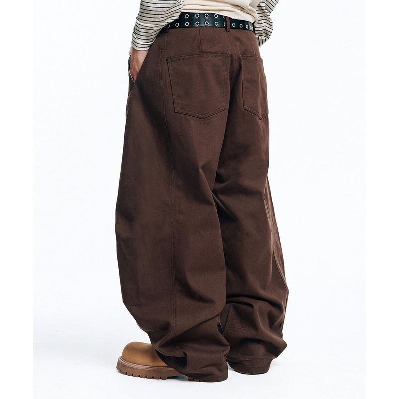 Structured Curved Chino Pants - Brown