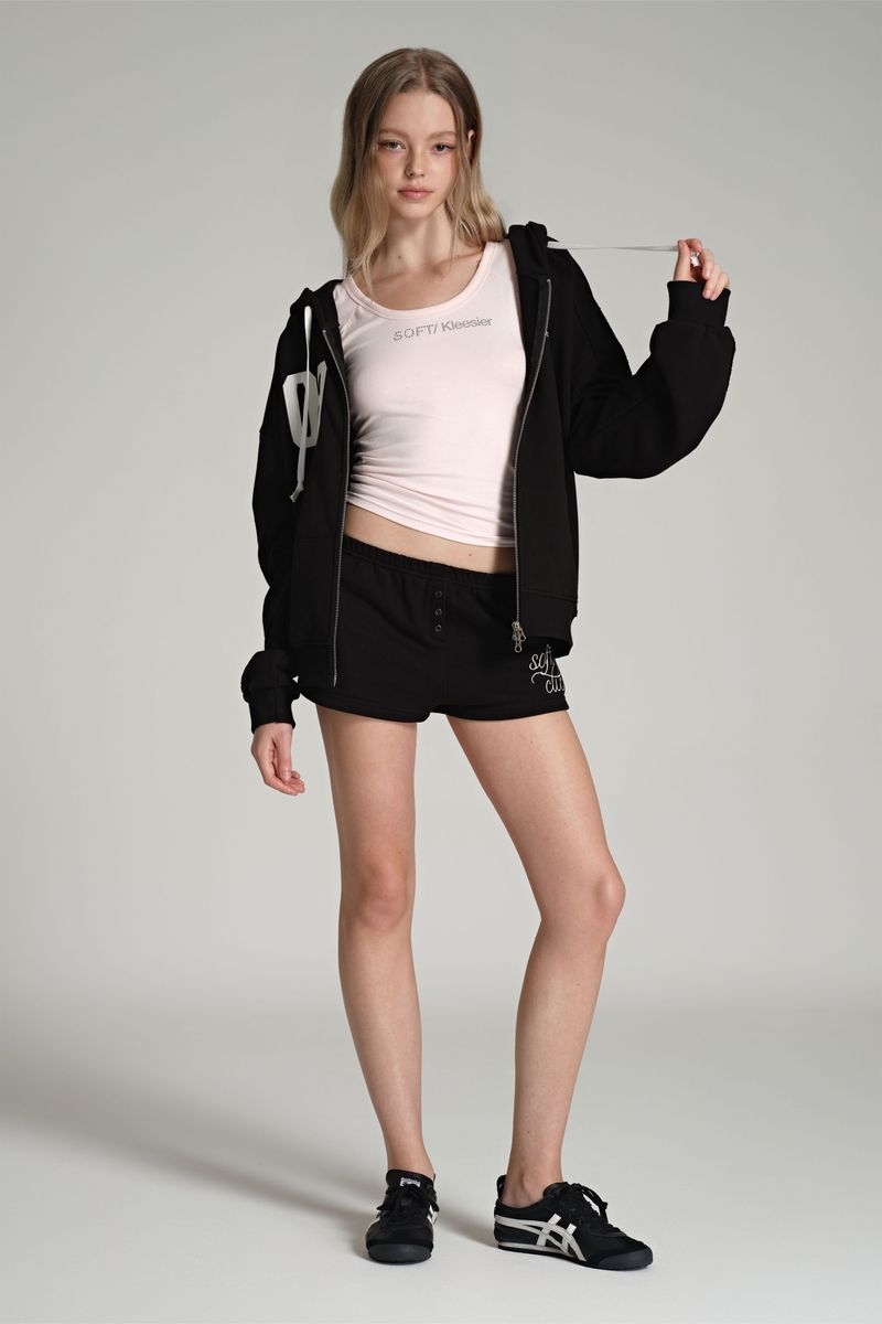 09 Numbering hooded zip-up, Black