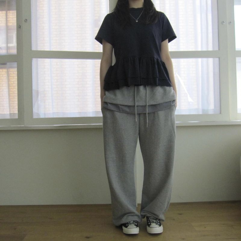 チェックラッフルスウェットパンツ