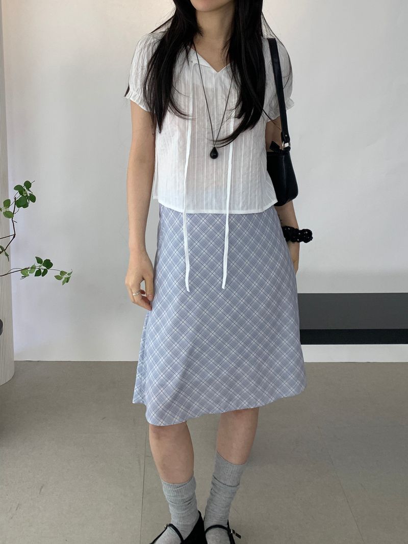 Sovy check flare midi skirt