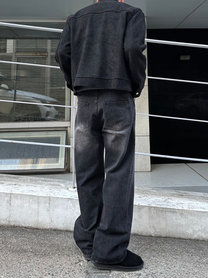 Half banding washing wide denim