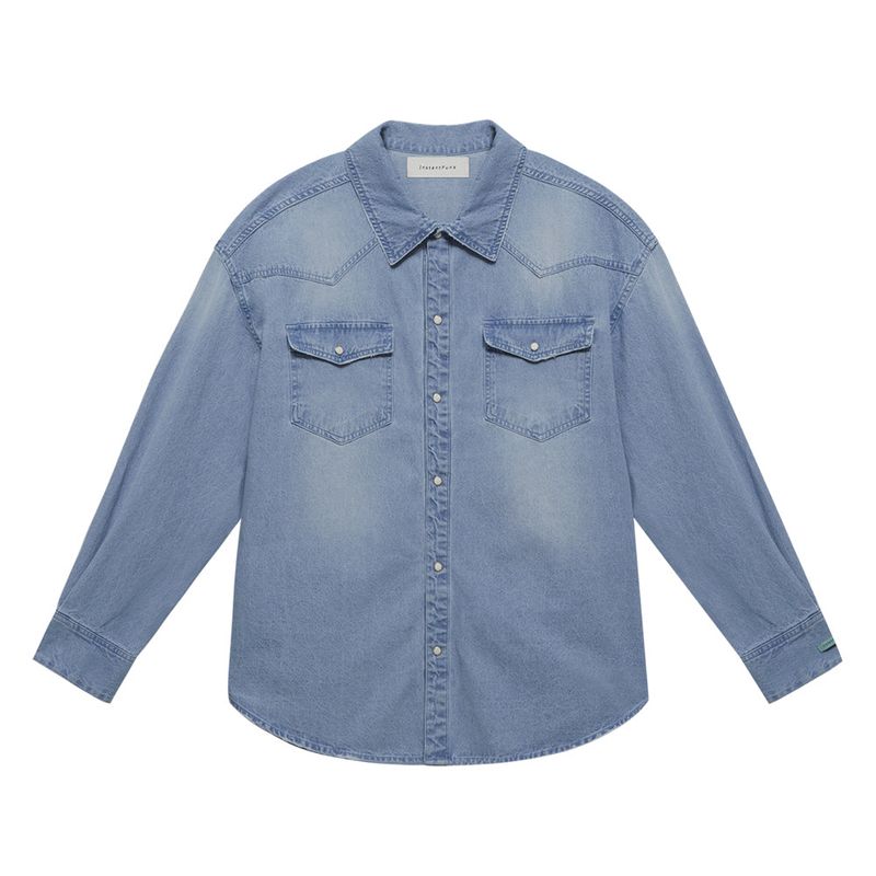 Fade-wash western denim shirt
