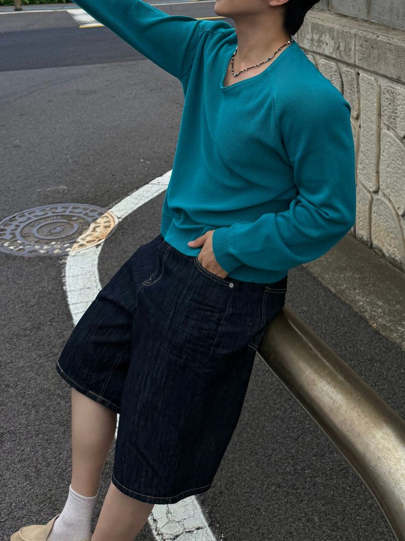 Indigo embo bermuda pants