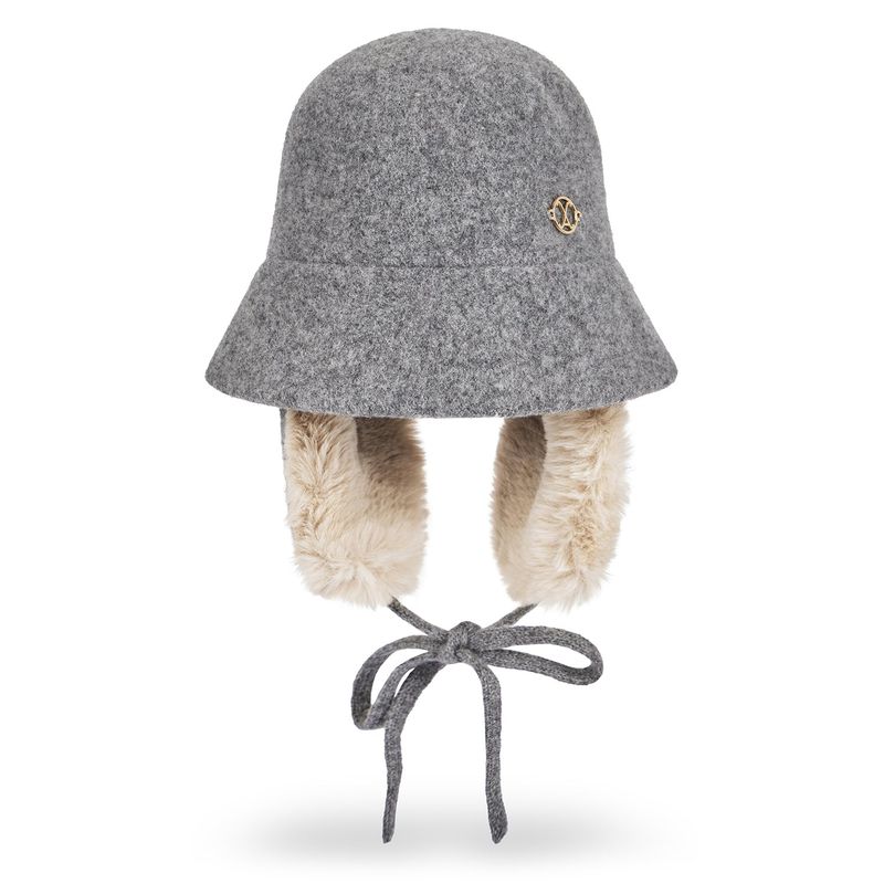 VA Curved Circle Logo Wool Blend Flap Bucket Hat / Melange Gray