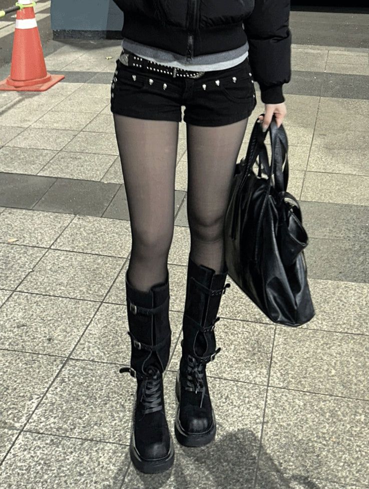 Vintage steel suede long boots