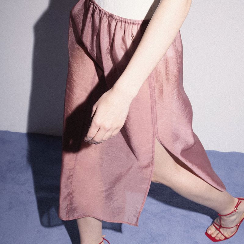ROSE SEE THROUGH MIDI SKIRT