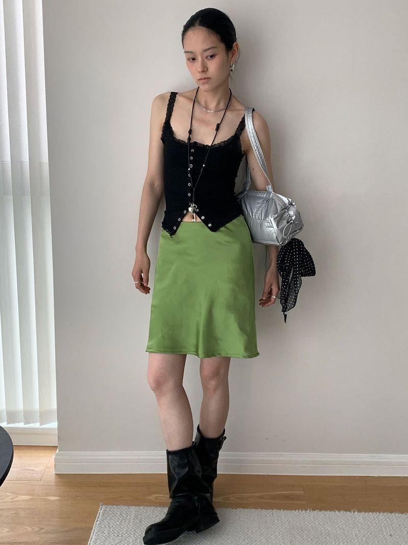 color silk flare midi skirt