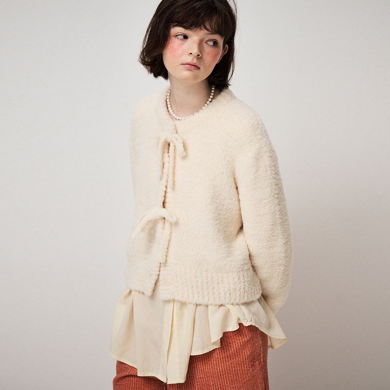 FLUFFY KNIT CARDIGAN, CREAM