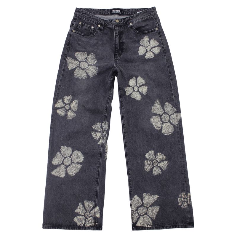 RUNDS(ランド)の「flower bleach wide denim pants (washed black)(Pants)」