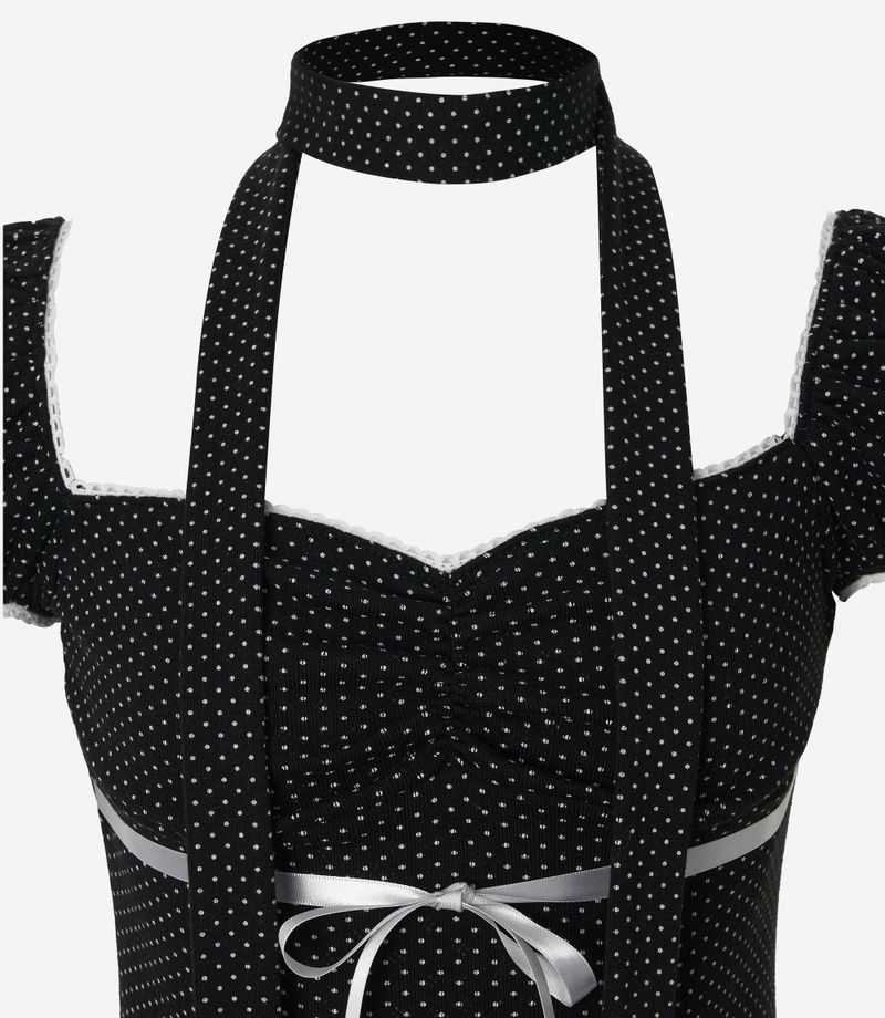 Rei Polka Dot Ribbon Scarf Blouse