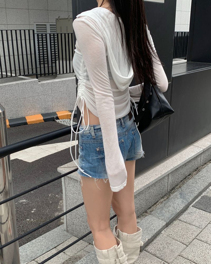 Side string button hoodie