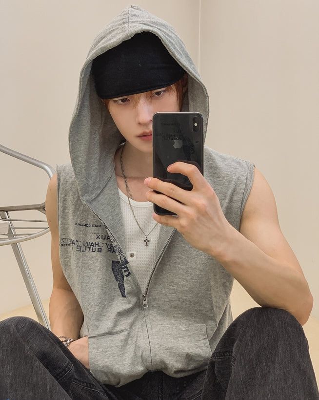 Seventh Lettering Hooded Zip-Up Vest