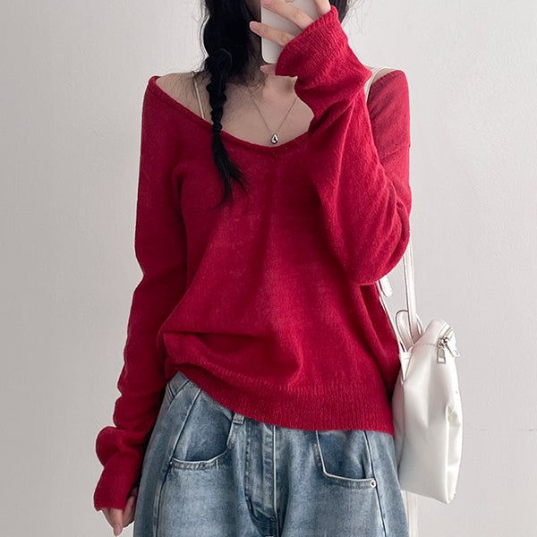 Wool Knit* Fes Loose Fit Deep V-Neck Knit (7 colors)