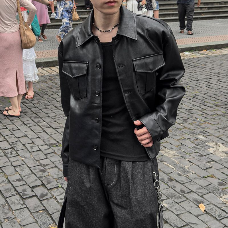 Mark Pocket Short Leather Jacket