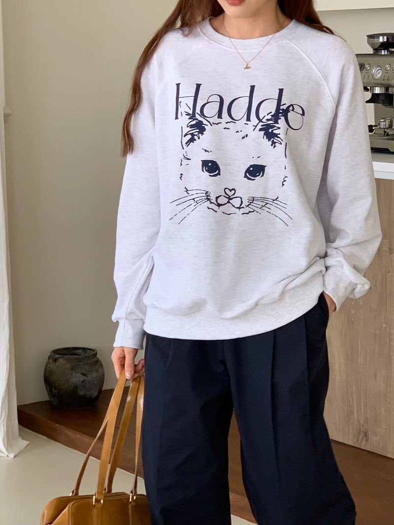 CAT DRAWING SWEATSHIRTS (WHITE MELANGE)