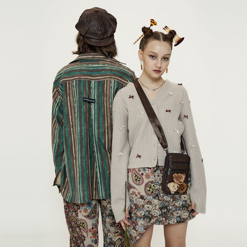 Jacquard Skirt [Beige_Bear+Flower]