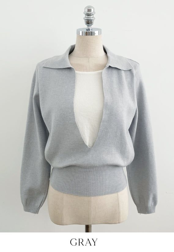 Mez Color Matching Layered Collar Knit