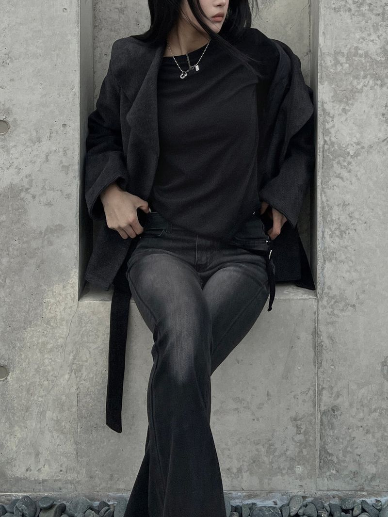 Eyelet buckle bottom hem strap long sleeve tee (3 colors)