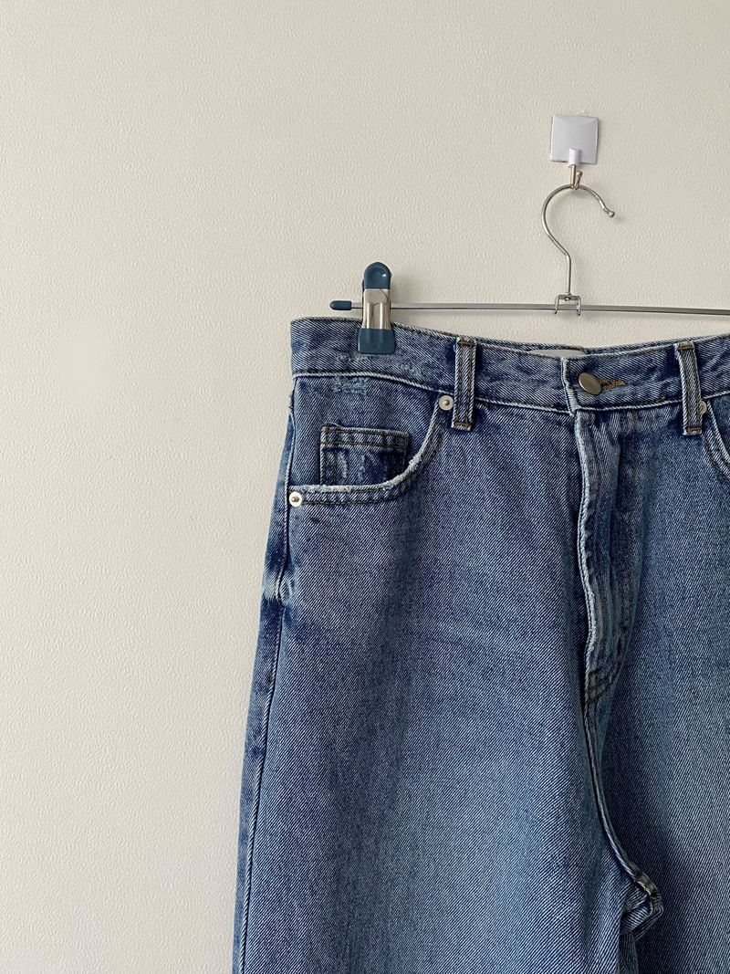 Damage cutting wide denim pants
