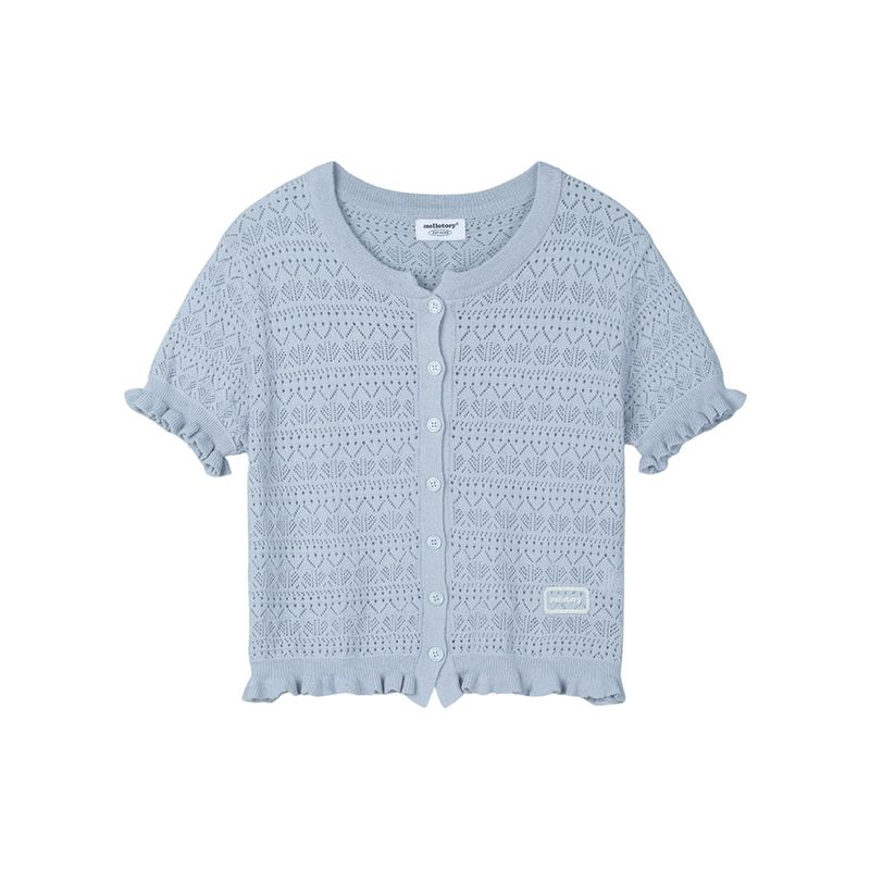 CROCHET SHORT-SLEEVED KNIT CARDIGAN (LIGHT BLUE)