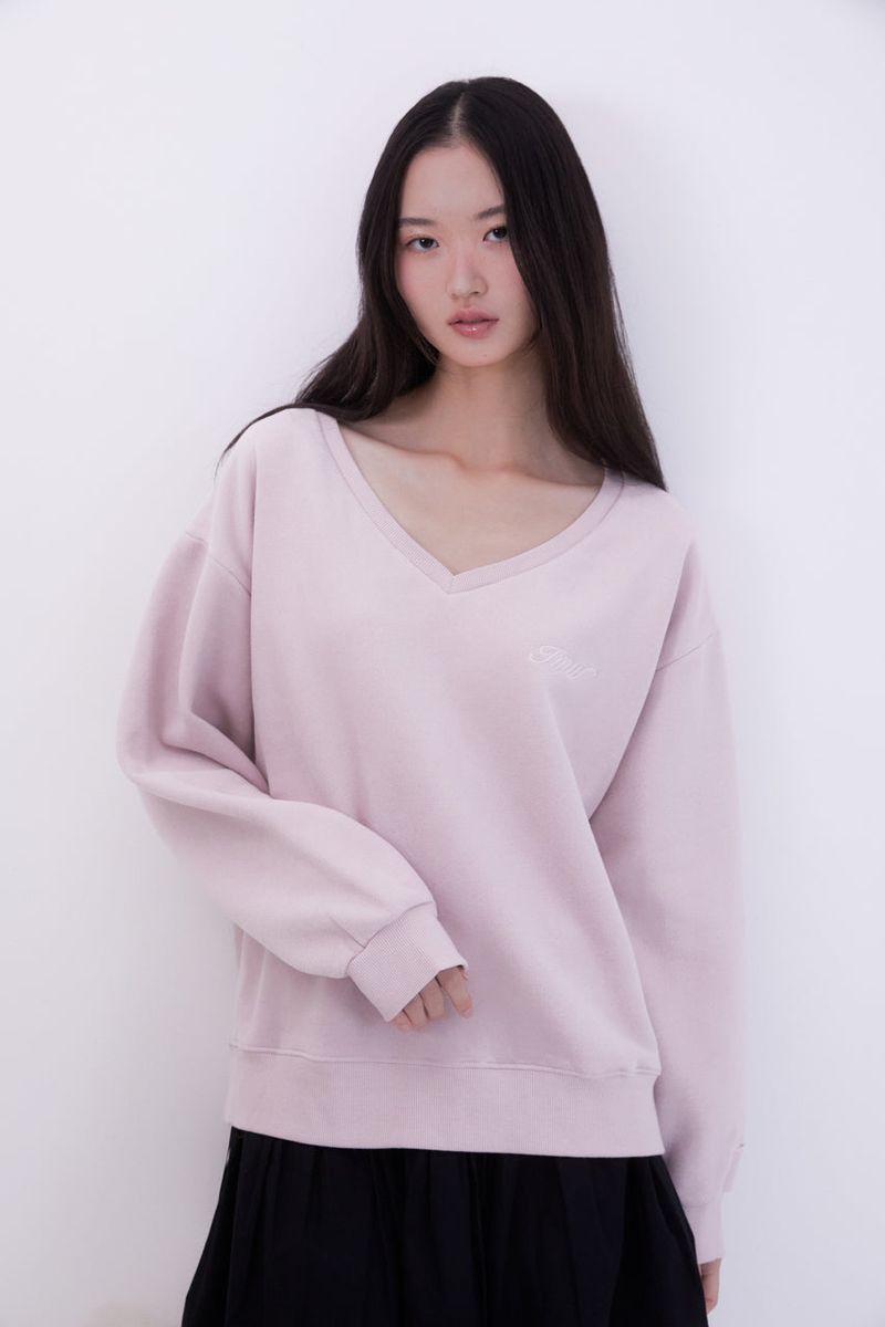 Lettering Deep V-Neck Sweatshirt (PINK)