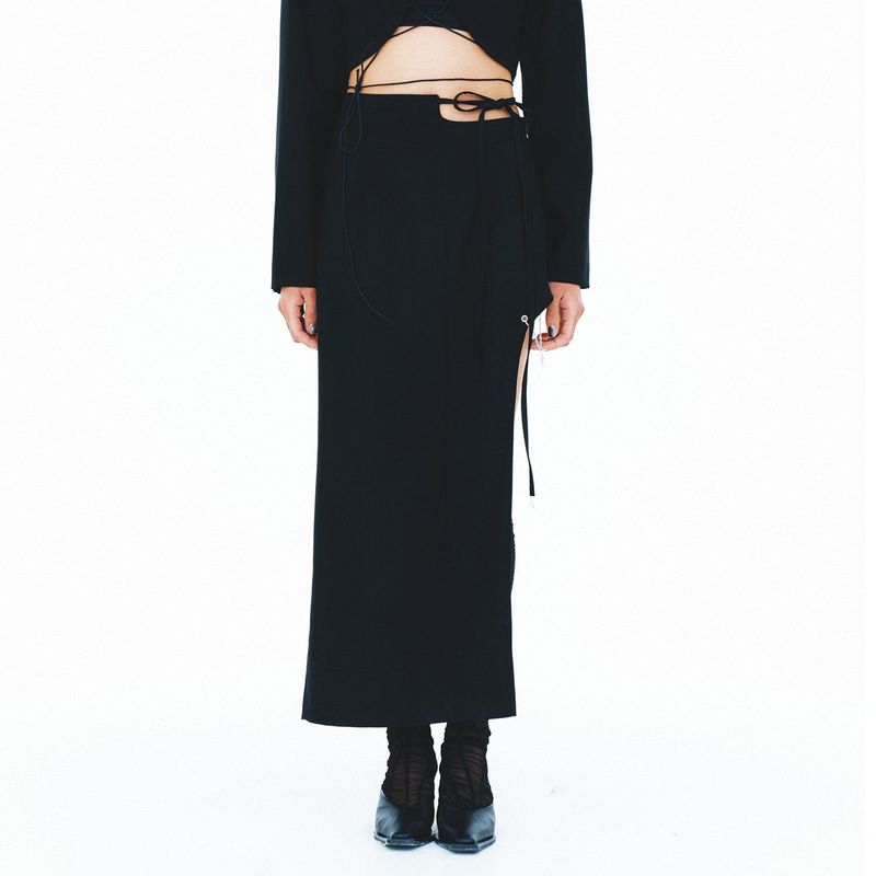 213-CHAIN&SLIT RIBBON SKIRT