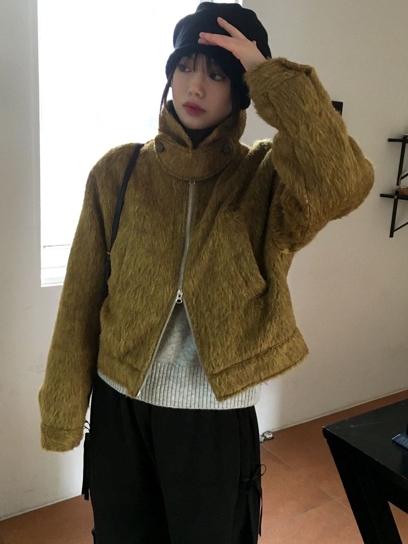 Ato mohair quilted blouson two-way zip-up jumper