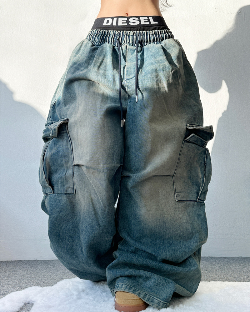 GRADATION PARACHUTE CARGO DENIM💙💚💛🩶🖤 - 4 COLORS