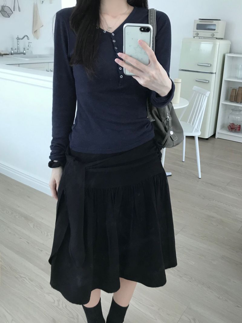 Shirring Strap Midi Skirt (2 colors)