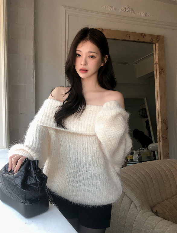 Fine Boucle Off Shoulder Loose Knit (5color)